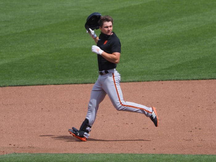 SF Giants catcher Patrick Bailey runs the bases at the alternate site. (2020)